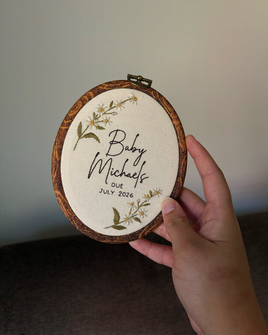 Personalized Family Name & Due Date | Hand Embroidered Pregnancy Keepsake