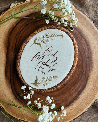 Personalized Family Name & Due Date | Hand Embroidered Pregnancy Keepsake