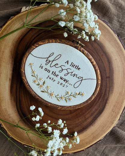 A Little Blessing Is On The Way | Hand Embroidered Pregnancy Announcement Keepsake